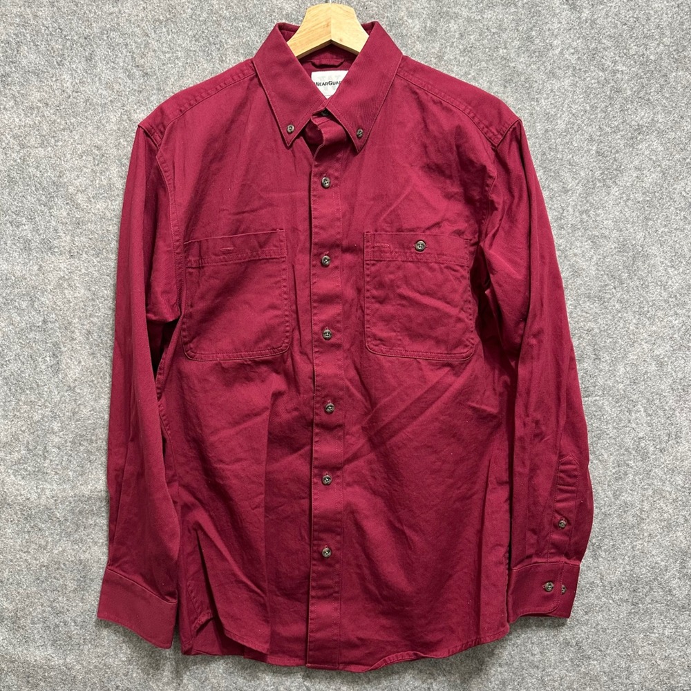 WearGuard Button Down Shirt Mens Small Burgundy Cotton Workwear Long Sleeve